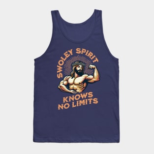 Swoley Spirit Knows No Limits: Jacked Jesus Gym Motivation Funny Christian Religious Workout Fitness Humor Tank Top